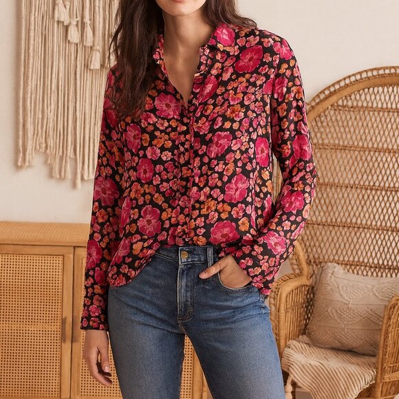 Anthropologie Pilcro Purple Floral Button-Down Blouse – Size XXS (Oversized Fit) - Picture 1 of 7